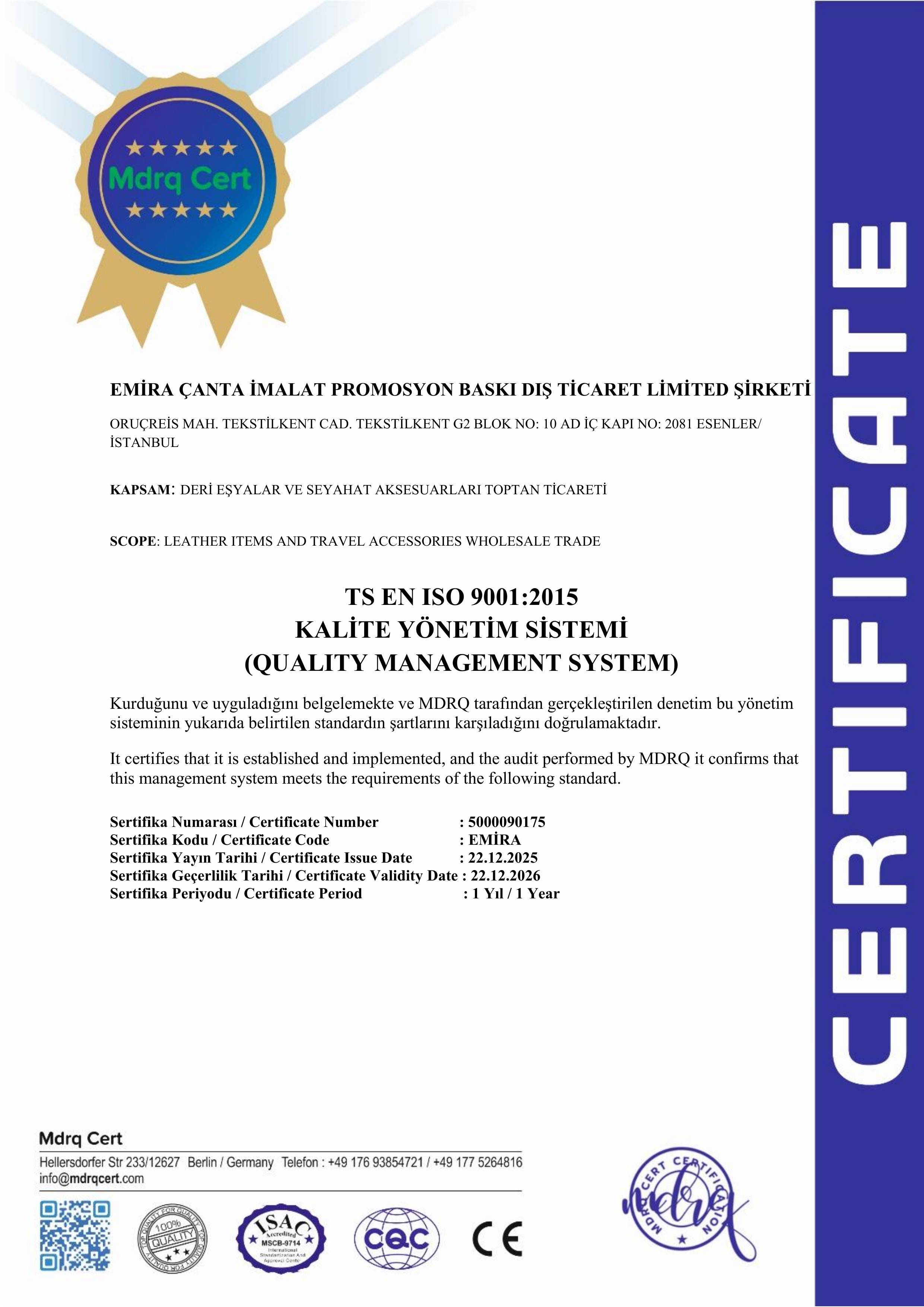 EMİRA BAG ISO 9001